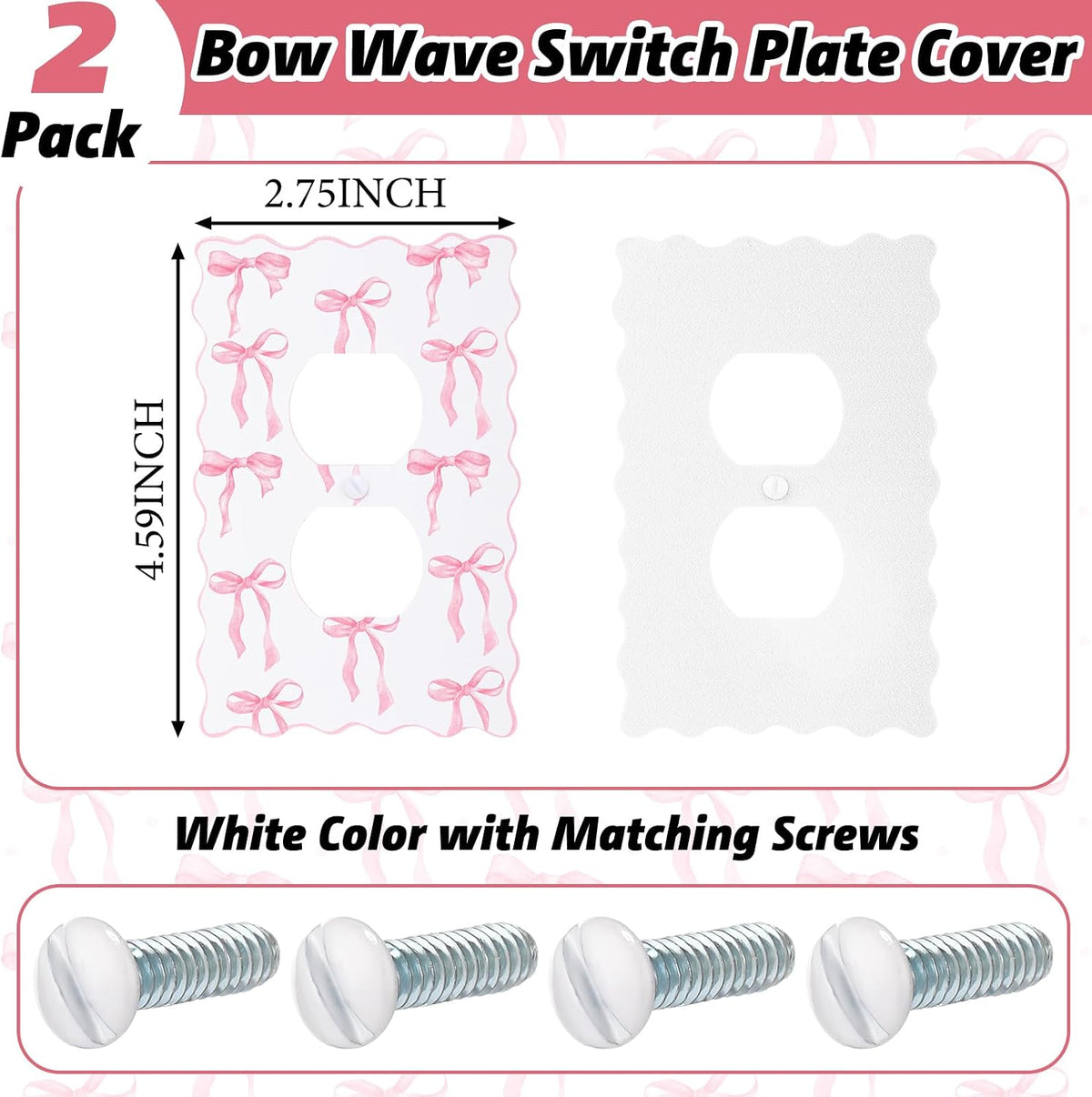 4 Pcs 2 Pack Pink Bow Light Outlet Switch Cover, Round Hole