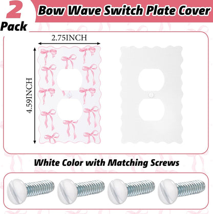 4 Pcs 2 Pack Pink Bow Light Outlet Switch Cover, Round Hole