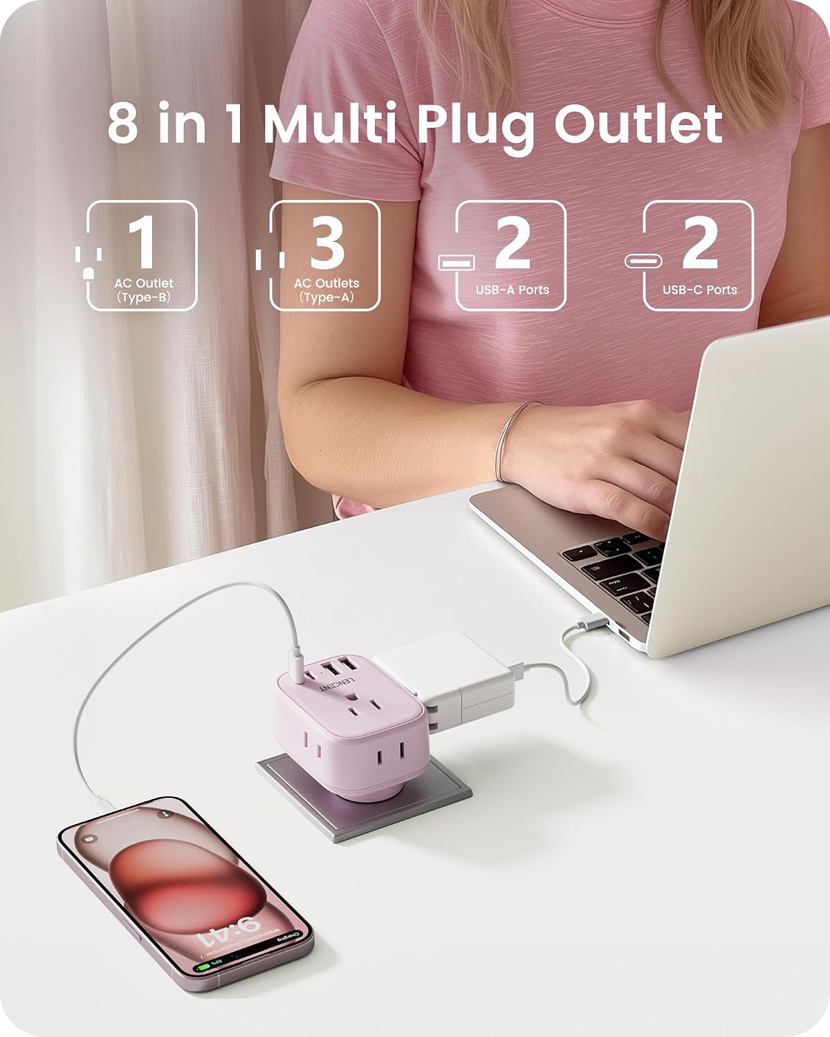 Multi Plug Outlet Extender with USB C, Electrical Outlet Expander