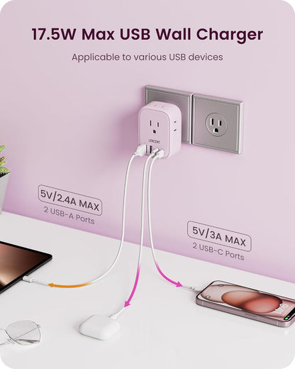 Multi Plug Outlet Extender with USB C, Electrical Outlet Expander