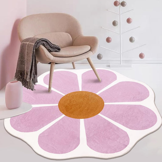 Pink Flower Shaped Rug 47x47 Inch, Cute Round Area Rug for Bedroom Living Room Fluffy Circular Carpet Washable Floor Mat for Kids Room Nursery Room Playroom
