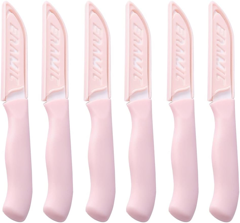 6Pcs Ceramic Paring Knives, Small Vegetable & Fruit Knife, 3" Blade (Pink)
