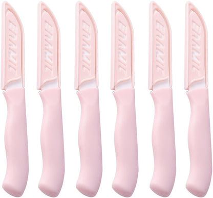 6Pcs Ceramic Paring Knives, Small Vegetable & Fruit Knife, 3" Blade (Pink)
