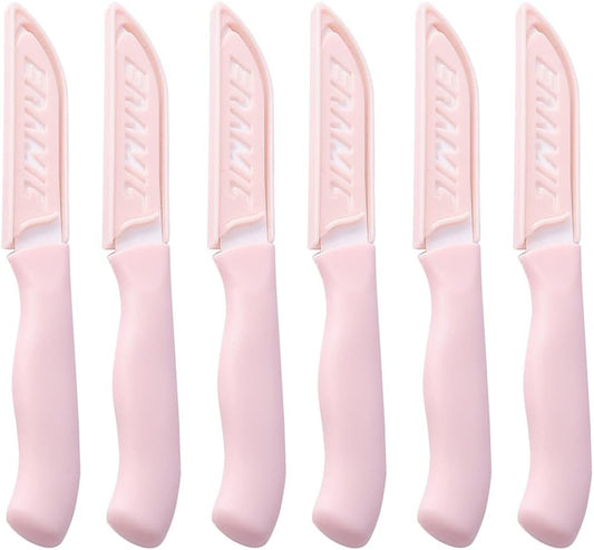 6Pcs Ceramic Paring Knives, Small Vegetable & Fruit Knife, 3" Blade (Pink)