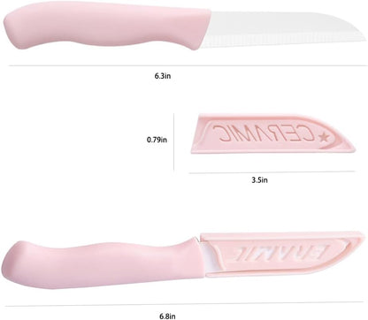 6Pcs Ceramic Paring Knives, Small Vegetable & Fruit Knife, 3" Blade (Pink)