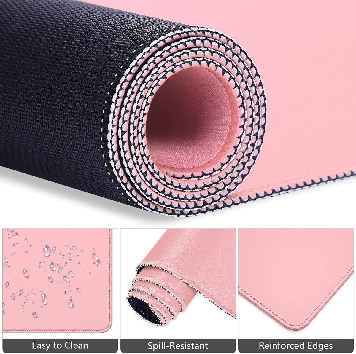 Keyboard Wrist Rest Mouse Pad Set, 4Pcs Extended Large XXL Gaming Mousepad + Mouse Wrist Cushion + Memory Foam Keyboard Wrist Support + Cup Coaster, Pink 31.5x15.7in Desk Pad for Home Office