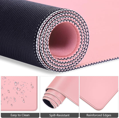 Keyboard Wrist Rest Mouse Pad Set, 4Pcs Extended Large XXL Gaming Mousepad + Mouse Wrist Cushion + Memory Foam Keyboard Wrist Support + Cup Coaster, Pink 31.5x15.7in Desk Pad for Home Office
