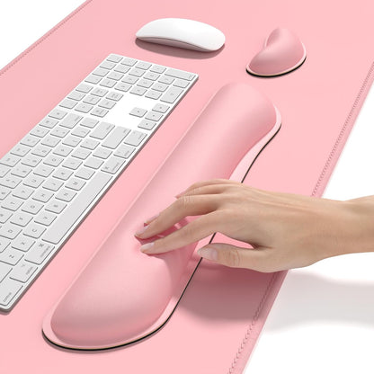 Keyboard Wrist Rest Mouse Pad Set, 4Pcs Extended Large XXL Gaming Mousepad + Mouse Wrist Cushion + Memory Foam Keyboard Wrist Support + Cup Coaster, Pink 31.5x15.7in Desk Pad for Home Office
