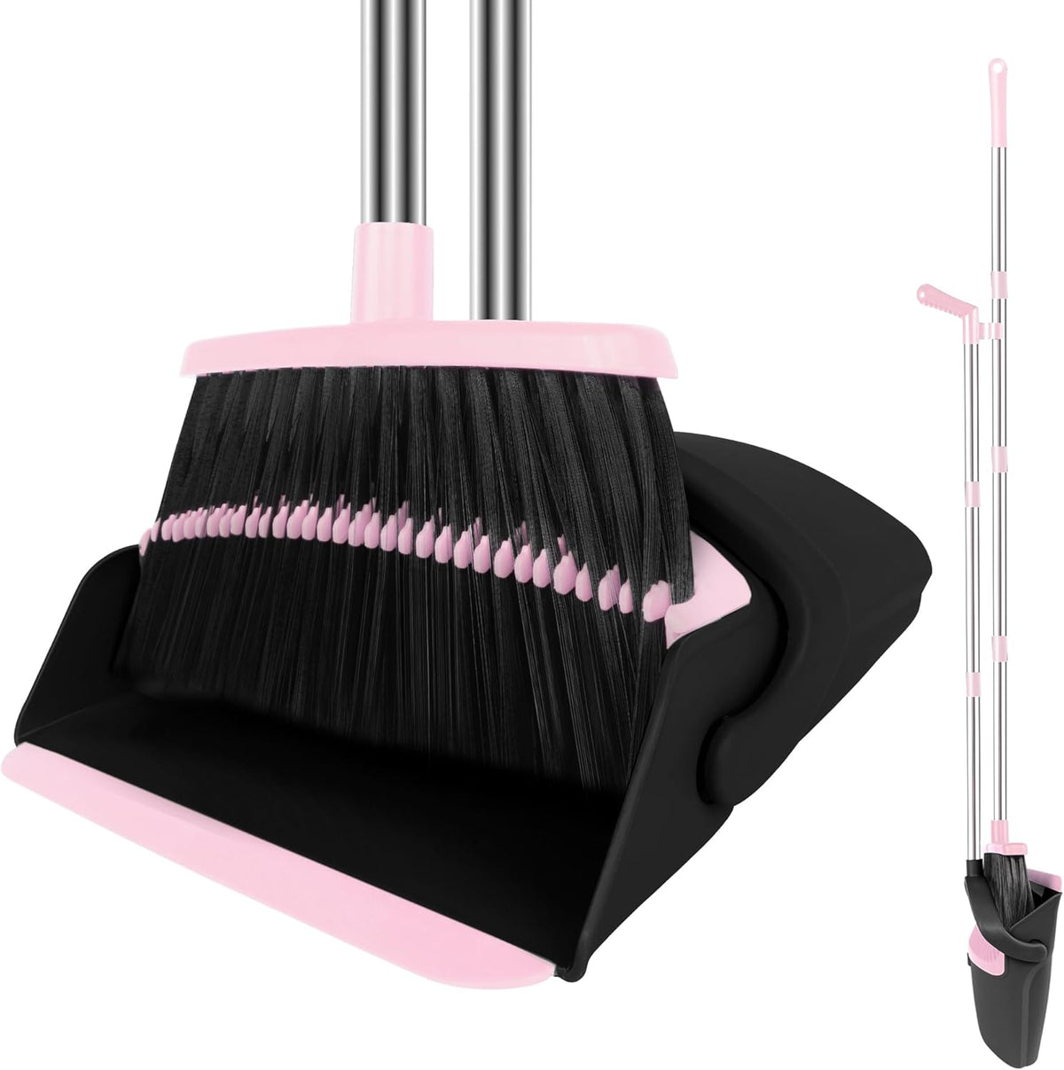 Pink Broom and Dustpan Combo Set, 51" Long Handle Broom