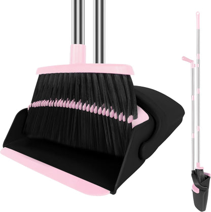 Pink Broom and Dustpan Combo Set, 51" Long Handle Broom