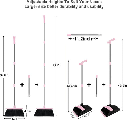 Pink Broom and Dustpan Combo Set, 51" Long Handle Broom