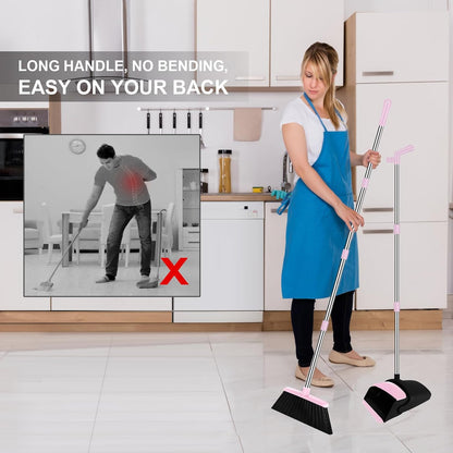 Pink Broom and Dustpan Combo Set, 51" Long Handle Broom
