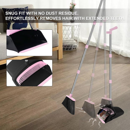 Pink Broom and Dustpan Combo Set, 51" Long Handle Broom