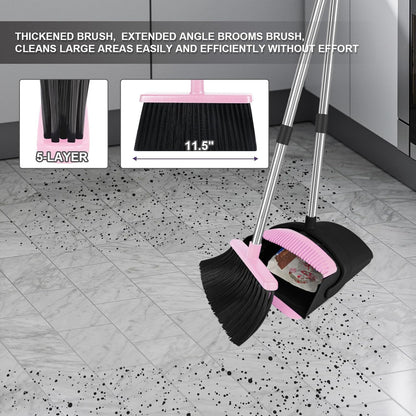 Pink Broom and Dustpan Combo Set, 51" Long Handle Broom