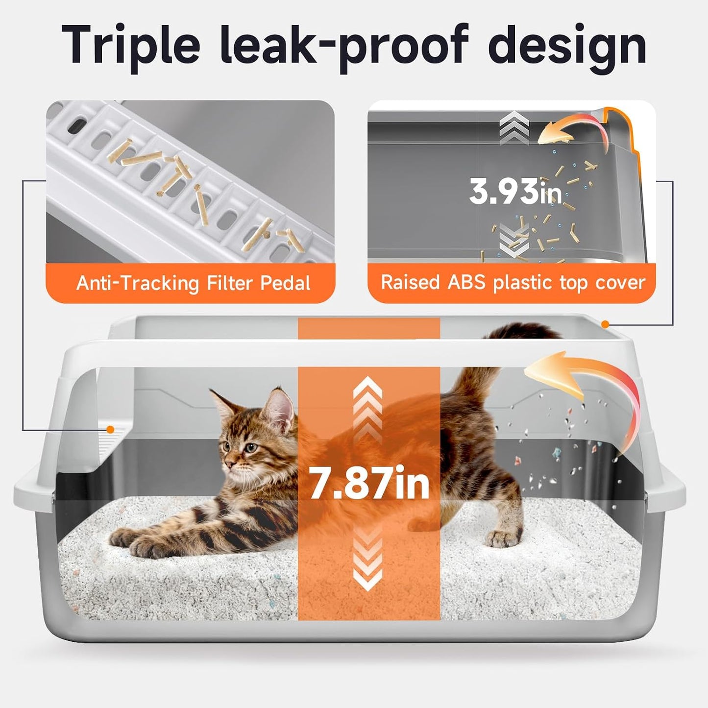 Stainless Steel Cat Litter Box for Small Cats, Odor Free Metal Litter Box with High Sides Lid, Open Top Low Entry Litter Pan Include Scoop Easy Cleaning Kitty Cat Box Anti-Urine Leakage, Non-Sticky