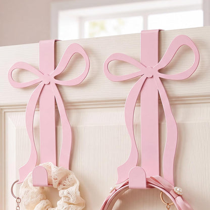 2 Pack Pink Bow Over the Door Hooks Metal Strong Door Hangers