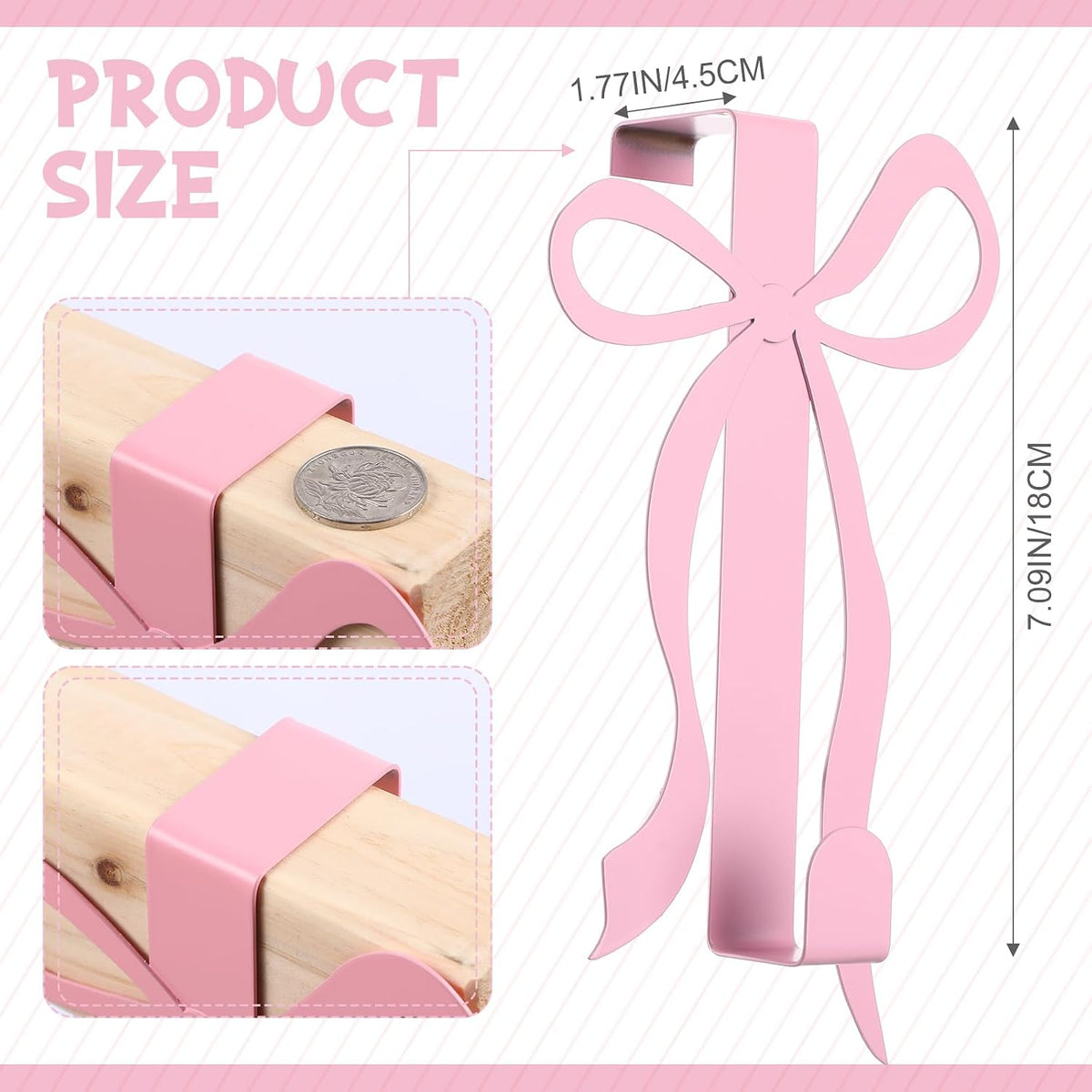 2 Pack Pink Bow Over the Door Hooks Metal Strong Door Hangers