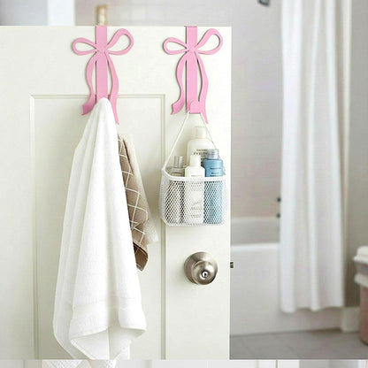 2 Pack Pink Bow Over the Door Hooks Metal Strong Door Hangers