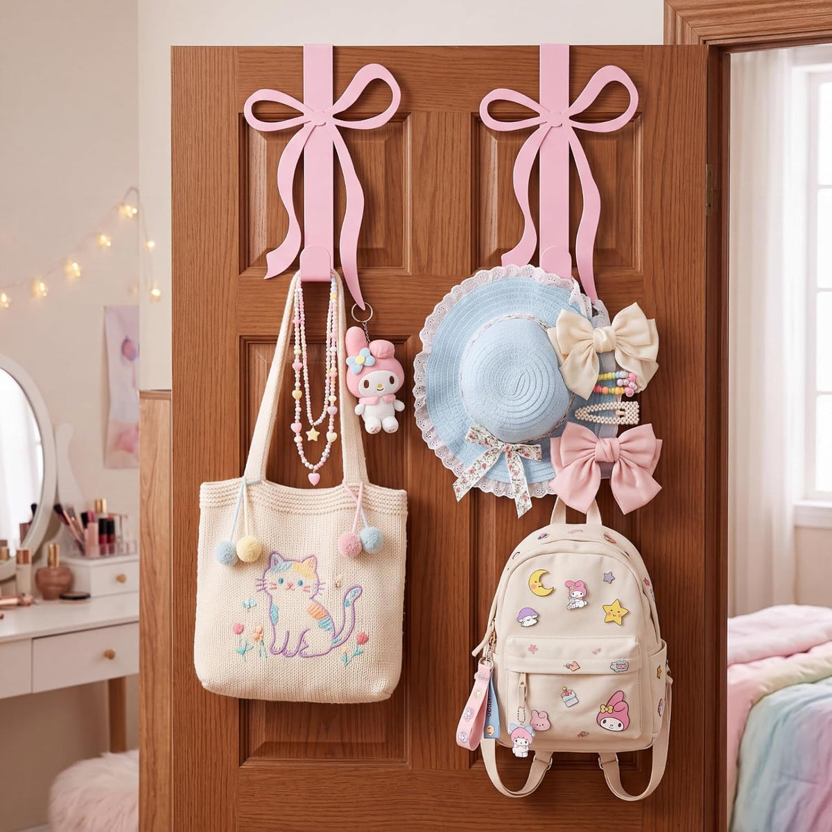 2 Pack Pink Bow Over the Door Hooks Metal Strong Door Hangers