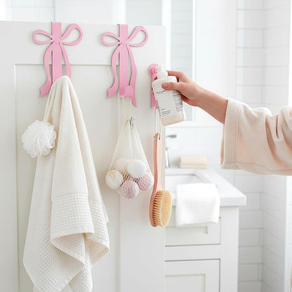 2 Pack Pink Bow Over the Door Hooks Metal Strong Door Hangers