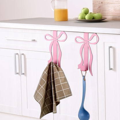 2 Pack Pink Bow Over the Door Hooks Metal Strong Door Hangers