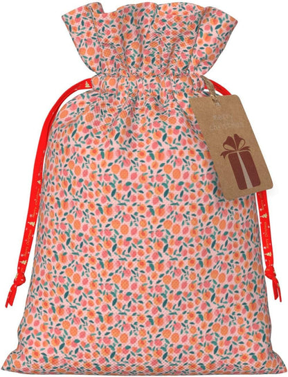 Pink Peach Pattern Seamless Pattern Printing Festive Christmas Gift Bag Drawstring For Holiday Xmas Birthday Party Presents
