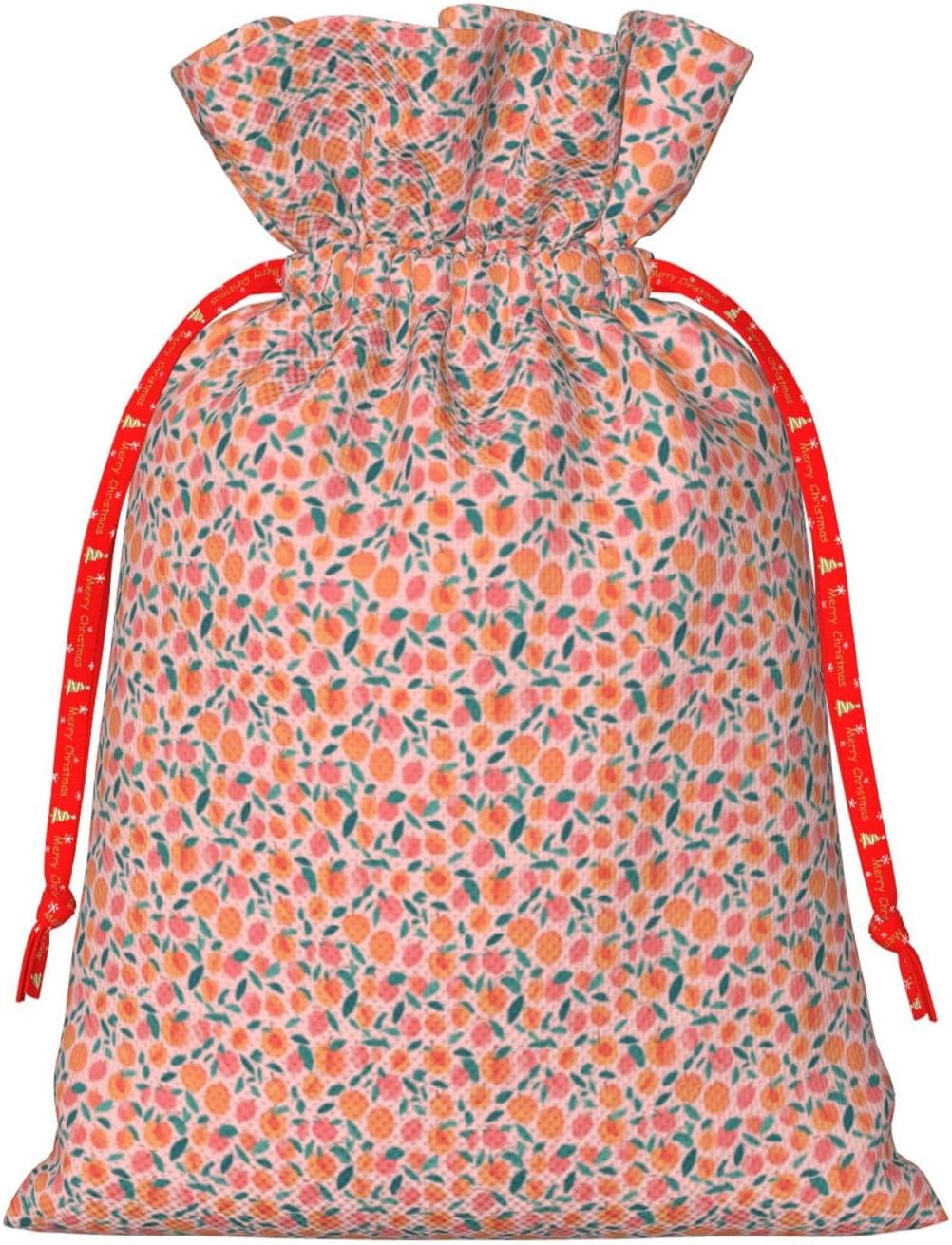 Pink Peach Pattern Seamless Pattern Printing Festive Christmas Gift Bag Drawstring For Holiday Xmas Birthday Party Presents