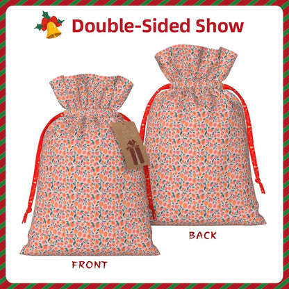 Pink Peach Pattern Seamless Pattern Printing Festive Christmas Gift Bag Drawstring For Holiday Xmas Birthday Party Presents