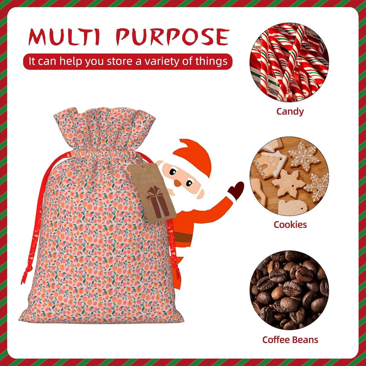 Pink Peach Pattern Seamless Pattern Printing Festive Christmas Gift Bag Drawstring For Holiday Xmas Birthday Party Presents