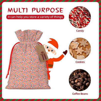 Pink Peach Pattern Seamless Pattern Printing Festive Christmas Gift Bag Drawstring For Holiday Xmas Birthday Party Presents