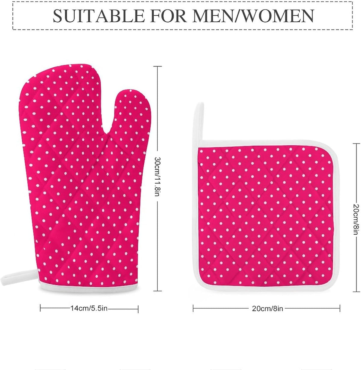 4Pcs Oven Mitts and Potholders, Stylish Pink Polka Dot Oven Mitts Gloves Set Heat Resistant Hot Pads for Kitchen Cooking Grill