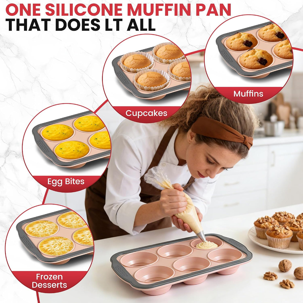 Silicone Muffin Pans for Baking - 6 Cups Cupcake Pans Egg Bite Molds