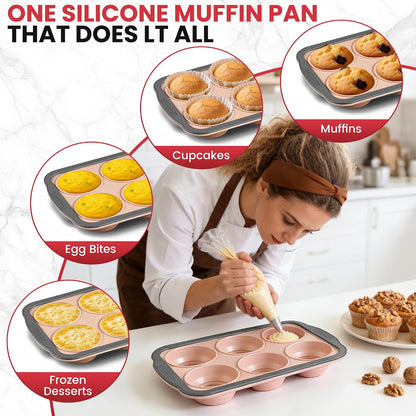Silicone Muffin Pans for Baking - 6 Cups Cupcake Pans Egg Bite Molds