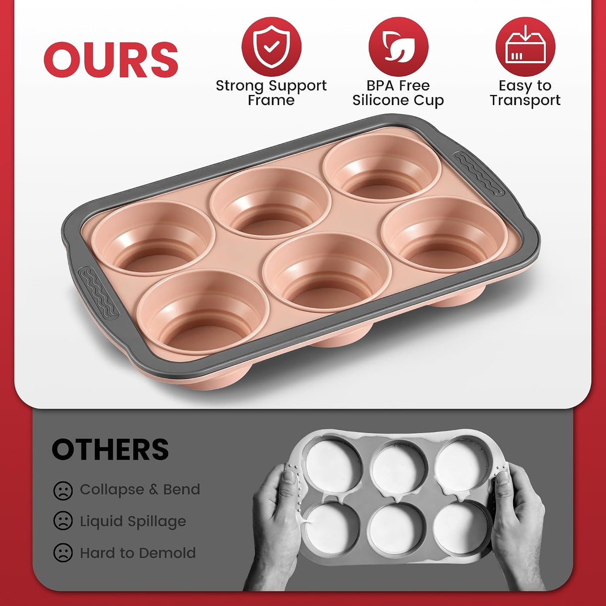 Silicone Muffin Pans for Baking - 6 Cups Cupcake Pans Egg Bite Molds