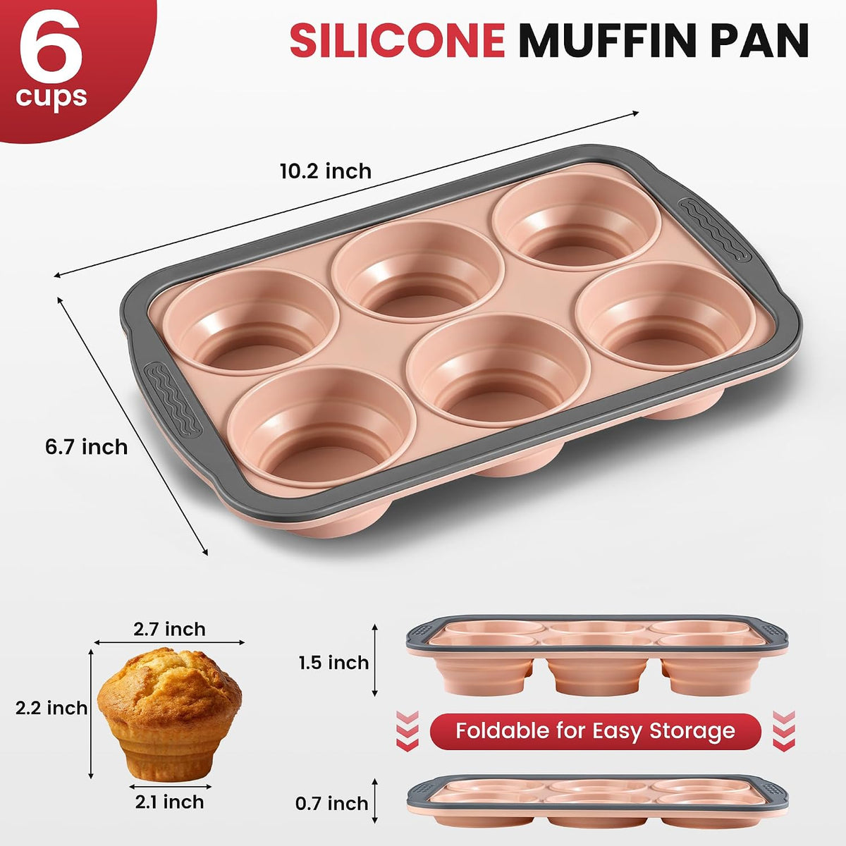 Silicone Muffin Pans for Baking - 6 Cups Cupcake Pans Egg Bite Molds
