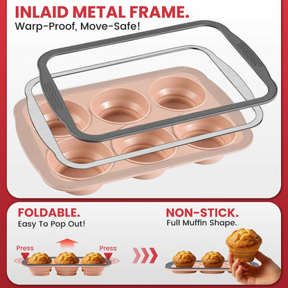 Silicone Muffin Pans for Baking - 6 Cups Cupcake Pans Egg Bite Molds