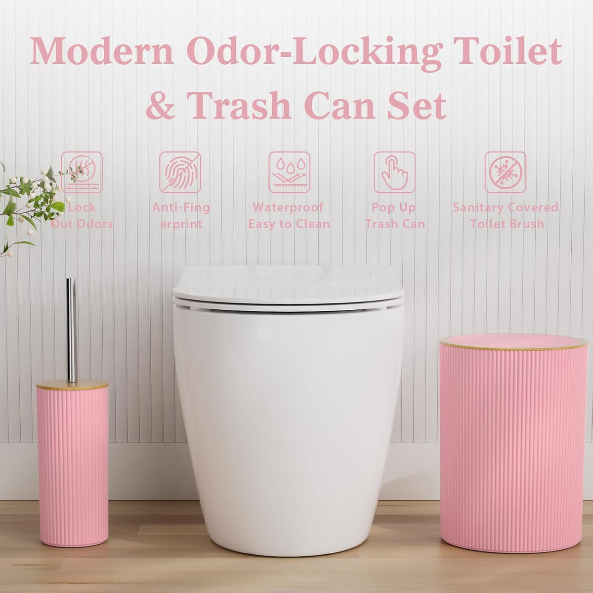 10PC Bathroom Accessories Set - Pink and Wooden Bathroom Sets