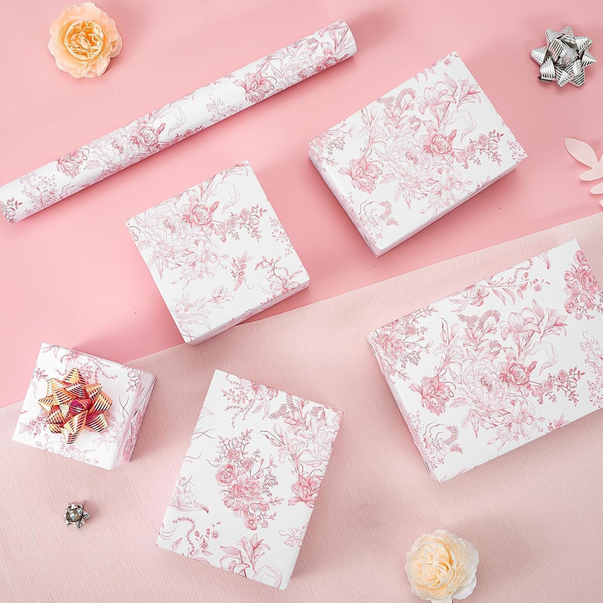 Pink Floral Wrapping Paper 17 In x 33 Ft Vintage Flower Gift Wrap