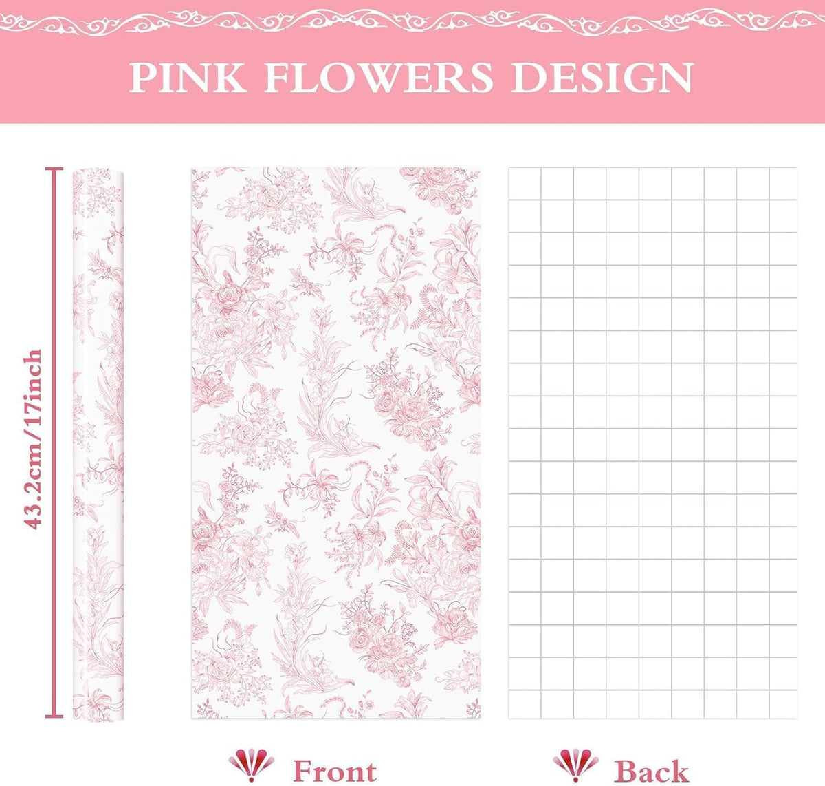 Pink Floral Wrapping Paper 17 In x 33 Ft Vintage Flower Gift Wrap