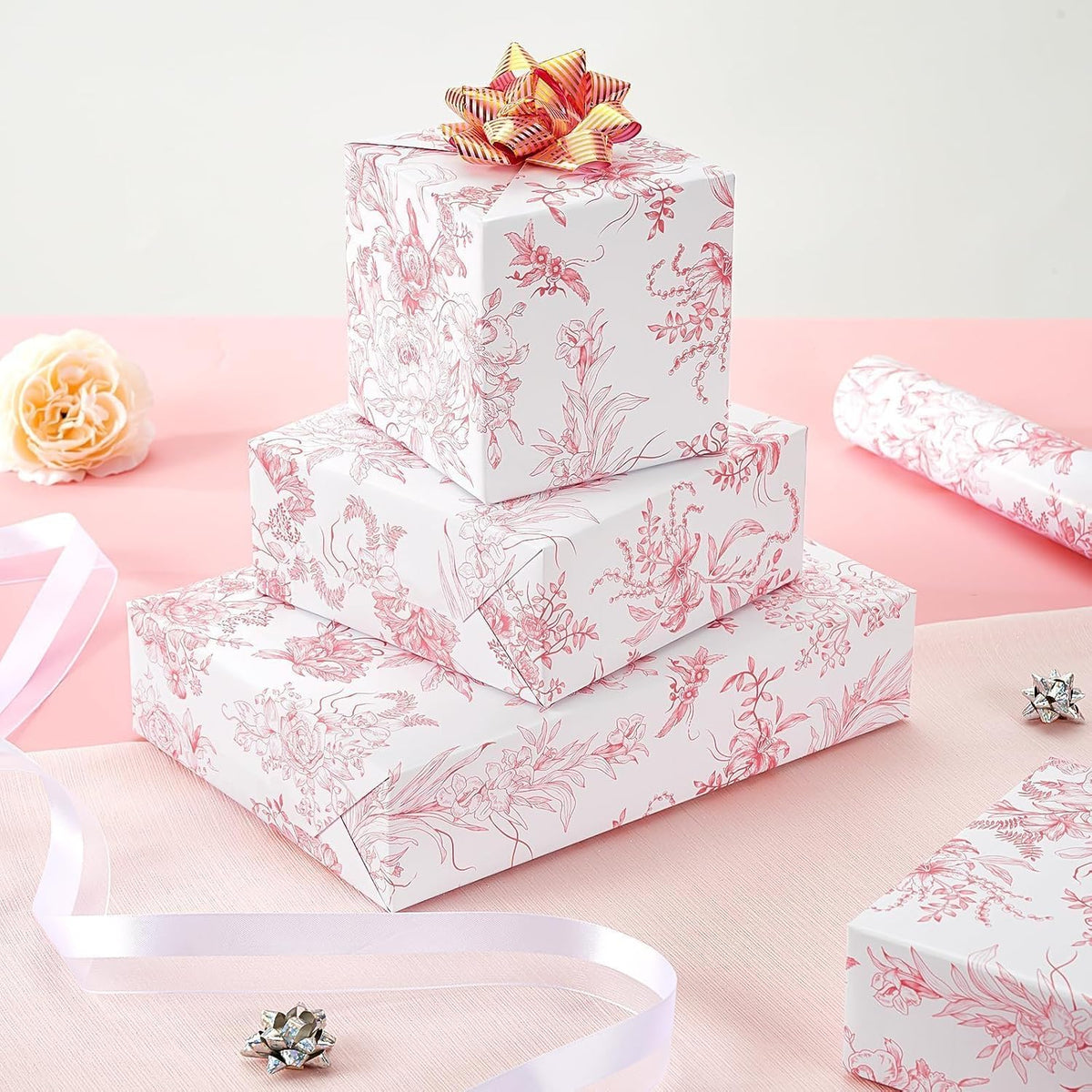 Pink Floral Wrapping Paper 17 In x 33 Ft Vintage Flower Gift Wrap