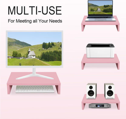 Pink Monitor Stand Riser for Desk, Small Computer/Laptop Stand Wood