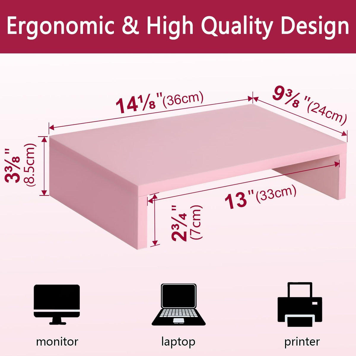 Pink Monitor Stand Riser for Desk, Small Computer/Laptop Stand Wood