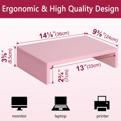 Pink Monitor Stand Riser for Desk, Small Computer/Laptop Stand Wood
