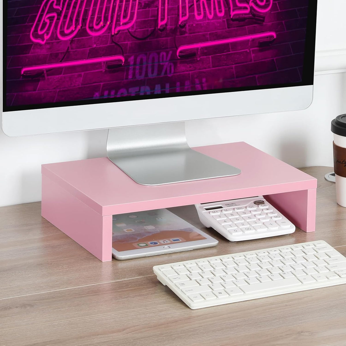 Pink Monitor Stand Riser for Desk, Small Computer/Laptop Stand Wood