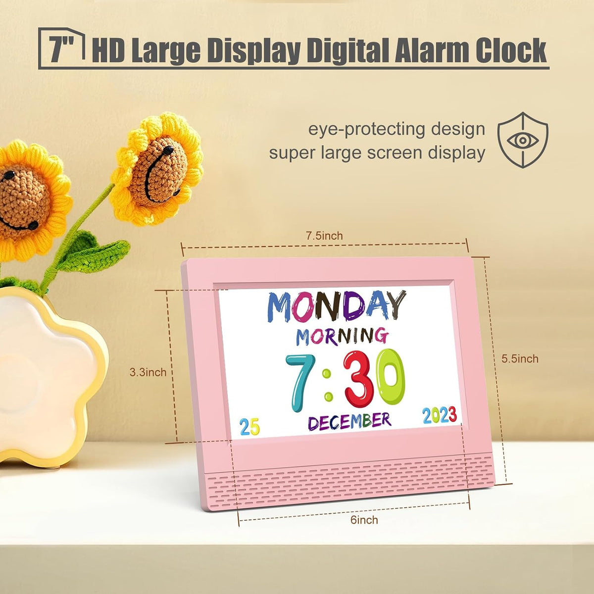 Kids Digital Alarm Clock with Voice Scene Reminders, 7" Eye-Caring Display