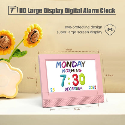 Kids Digital Alarm Clock with Voice Scene Reminders, 7" Eye-Caring Display