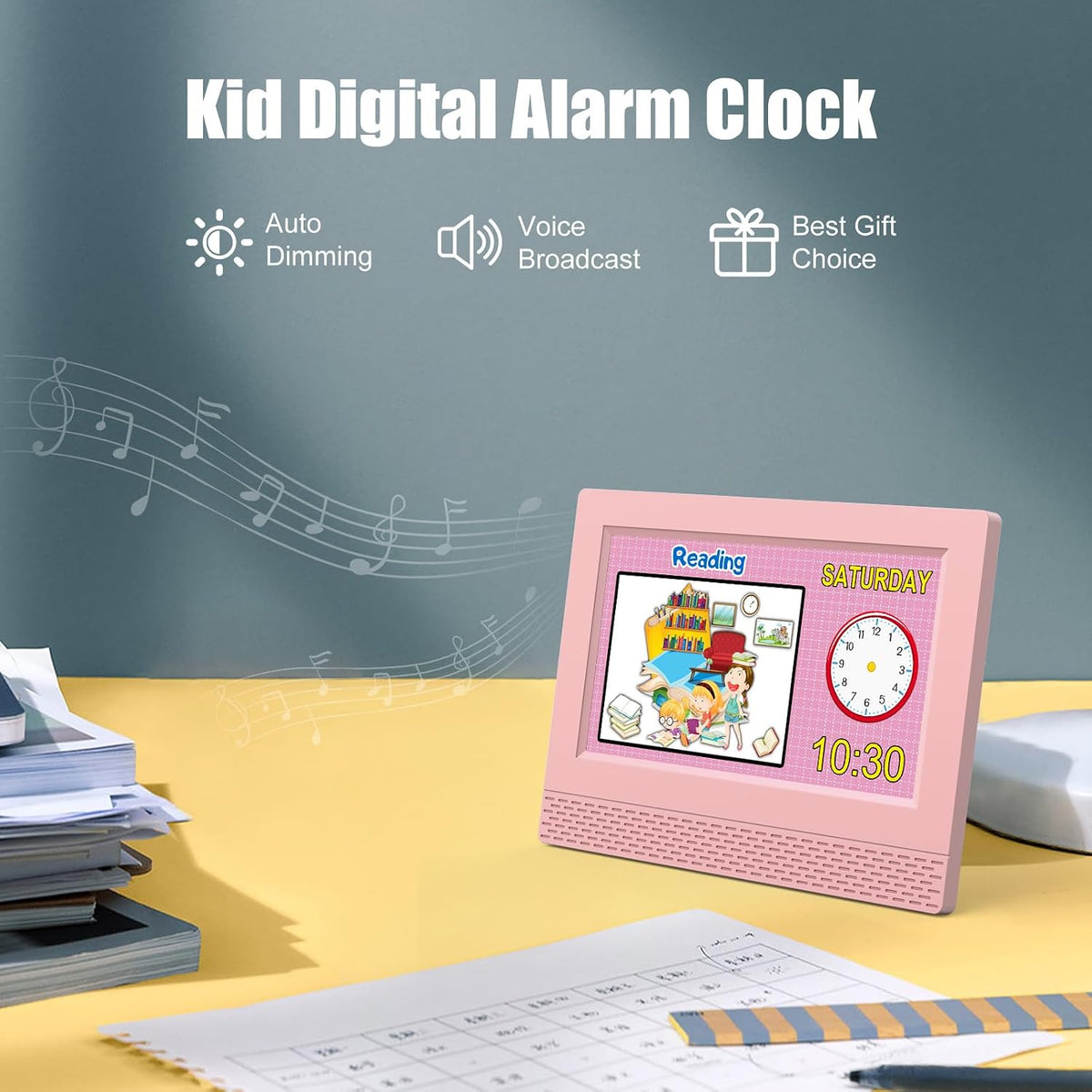 Kids Digital Alarm Clock with Voice Scene Reminders, 7" Eye-Caring Display