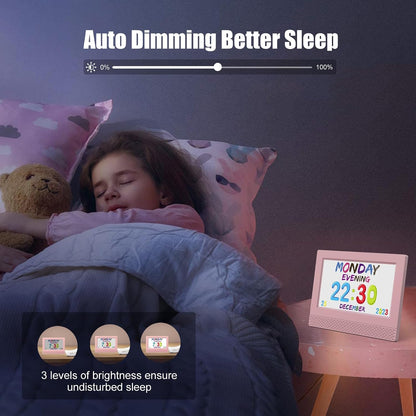 Kids Digital Alarm Clock with Voice Scene Reminders, 7" Eye-Caring Display