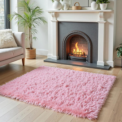 Small Shag Area Rug for Bedroom, 2x3 Pink Soft Plush Carpet