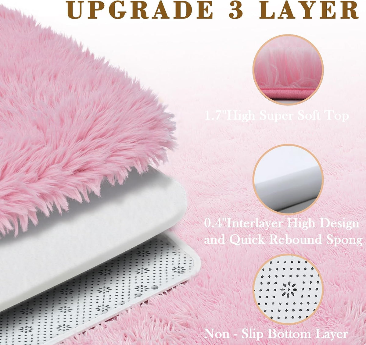 Small Shag Area Rug for Bedroom, 2x3 Pink Soft Plush Carpet